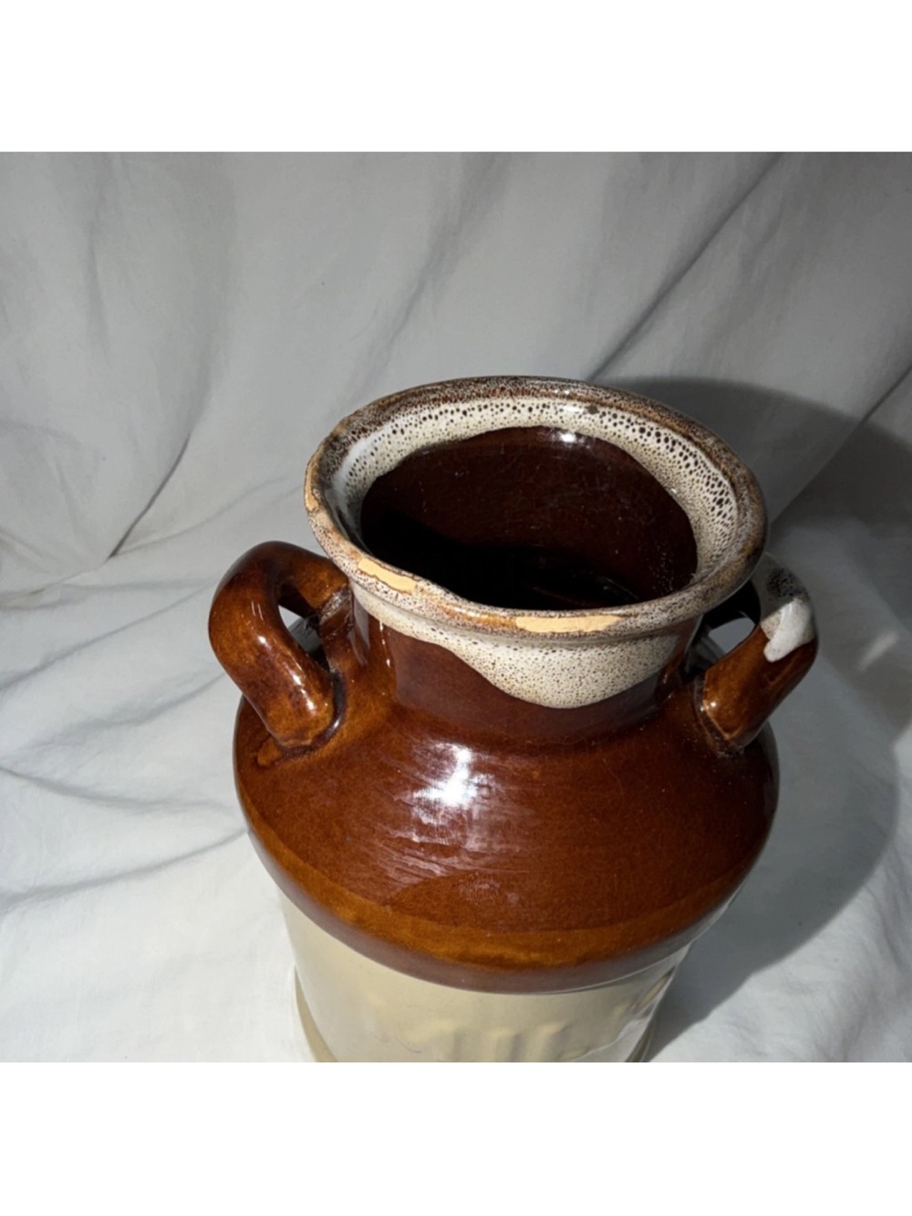 Vintage Two Tone Glazed Ceramic Milk Jug Pot with Handles - Picture 6 of 9